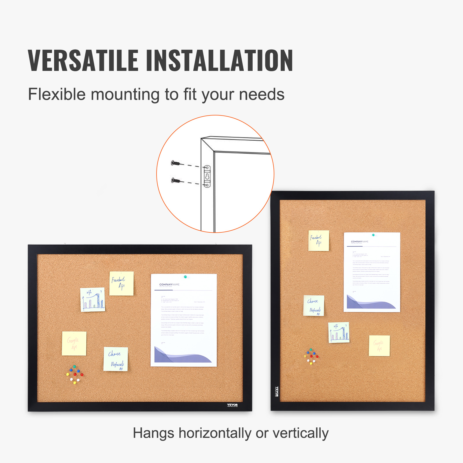 VEVOR Cork Board 36x24/24x18 in Bulletin Board W/ MDF Sticker Frame Vision Board Includes 10 Pushpins for Display and Decoration