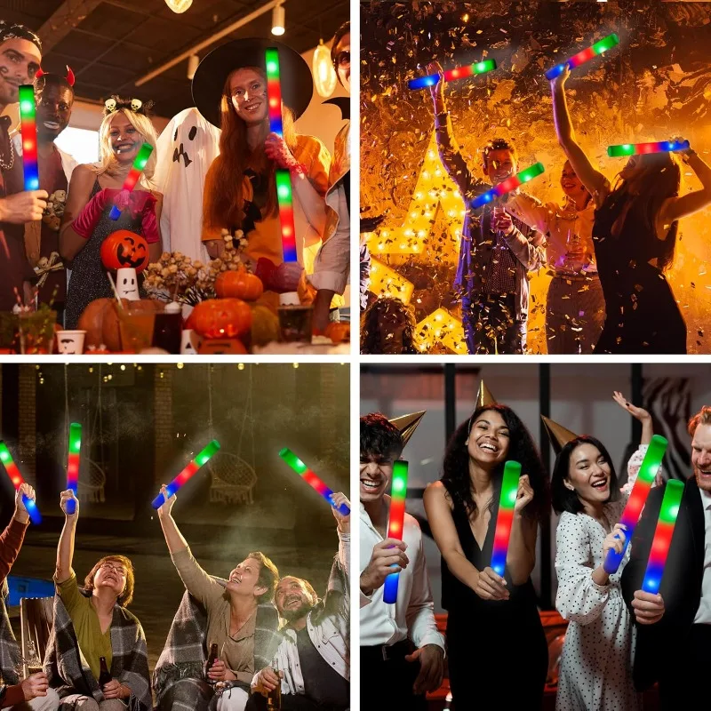 100 PCS Foam Glow Sticks Party Favors, Bulk LED Foam Light Up Sticks with 3 Modes Color Flashing Glow Party Supplies for W