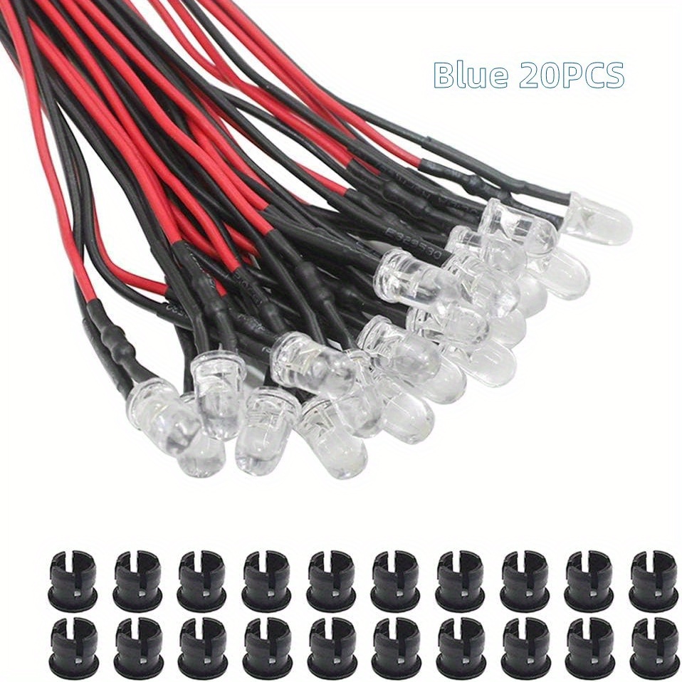 20 piezas/50 unidades LED de 5MM 9V-12V Micro LED precableado para combinación de modelos DIY Kit blanco, rojo, azul, verde, amarillo