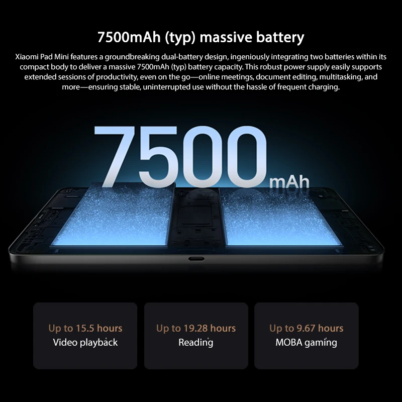 Xiaomi Pad Mini Global Version 8,8-дюймовый сверхчеткий дисплей 3K, аккумулятор 7500 мАч, 67 Вт HyperCharge MediaTek Dimensity 9400+