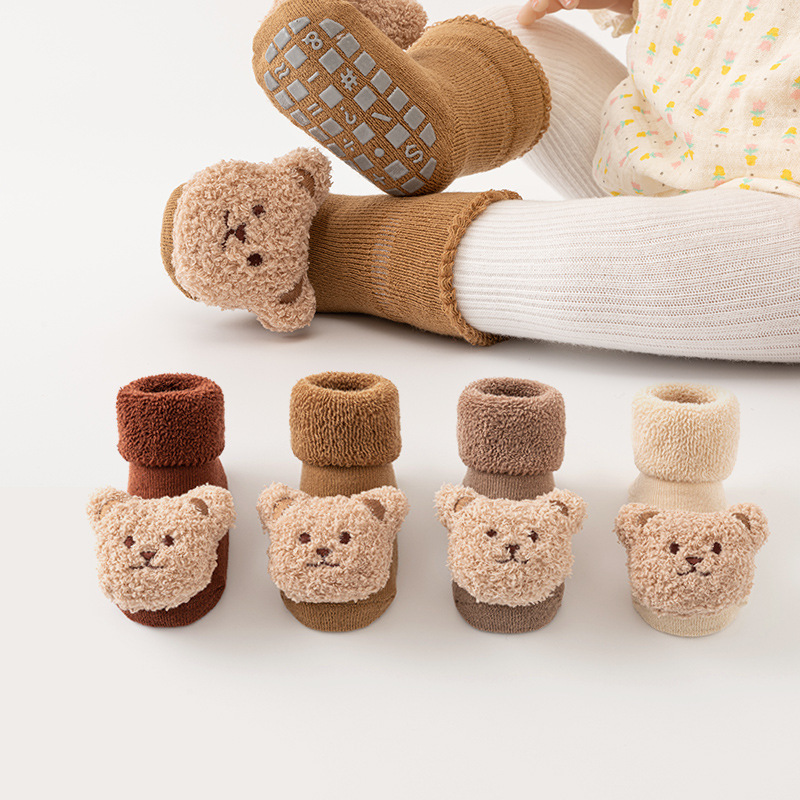 1 Pairs Winter Warmth Baby Socks Boys Girls Cute Cartoon Bear Soft Cotton Anti-Slip Newborn Toddler Sock Kids Thicken Socken