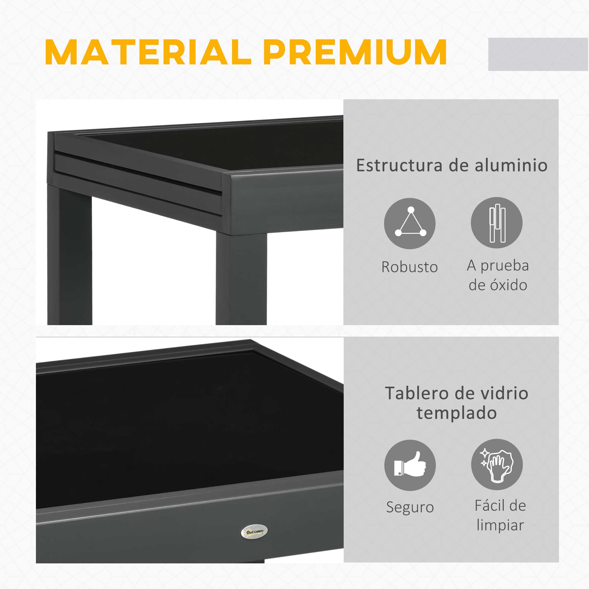 Outsunny Mesa de Jardín Extensible de Aluminio Tablero de Vidrio 80-160x80x75 cm
