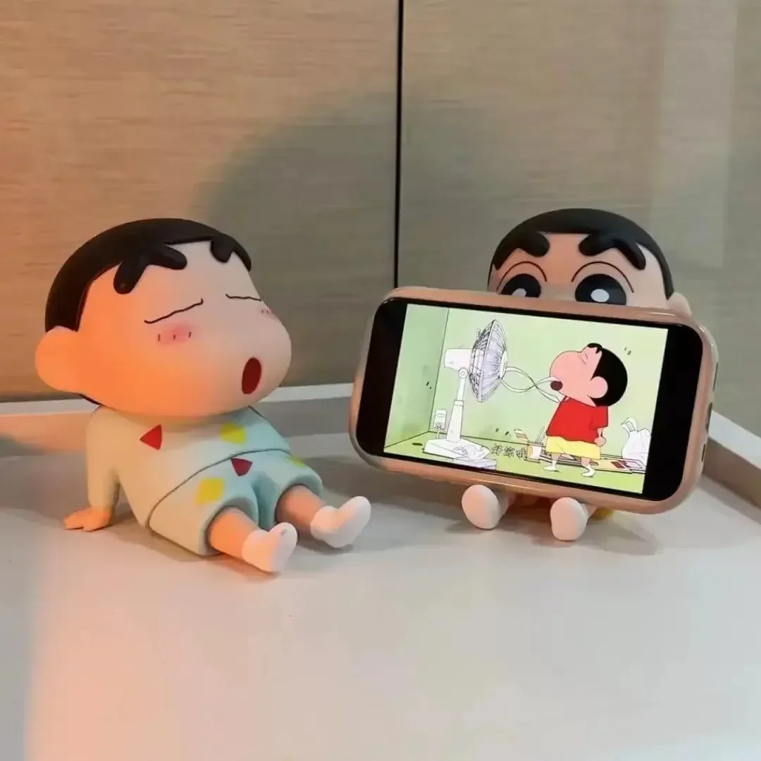 Crayon Shin-Chan Figures Phone Holder Kawaii Anime Desktop Ornaments Cartoon Watching TV Phone Support Cute Doll Decorations