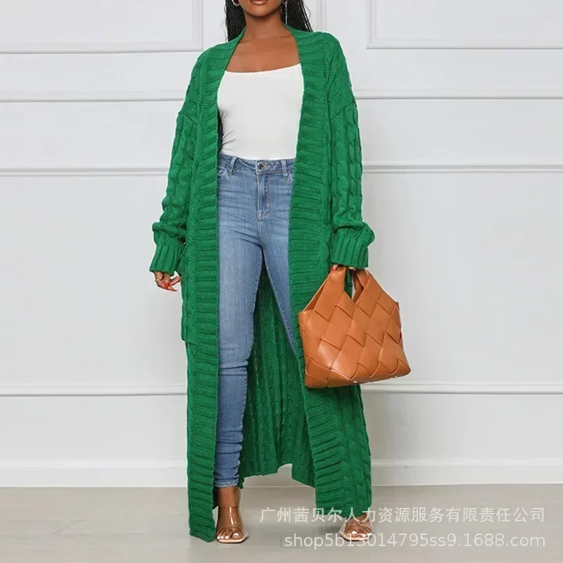 Open Front Zopfmuster Longline Cardigan Damen Langarm Lose Mode Lässig Offene Strickjacke Strickwaren Einfarbig