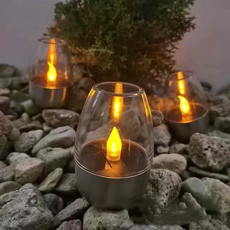 LED 태양 양초 빛 Flameless 충전식 야간 조명 웨딩 파티 정원 장식 야외 방수 태양 양초 램프