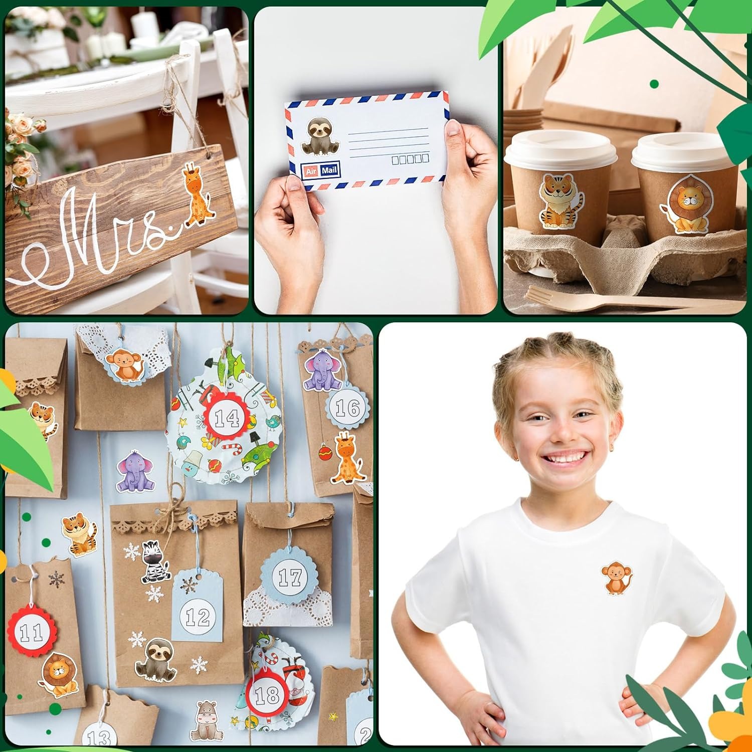 500 PCS/1 ม้วน 2.5 ซม./1 นิ้ว Fox กระต่ายสิงโต Tiger สติกเกอร์ตกแต่งของขวัญกล่องสติกเกอร์ป้ายเครื่องเขียนสติกเกอร์