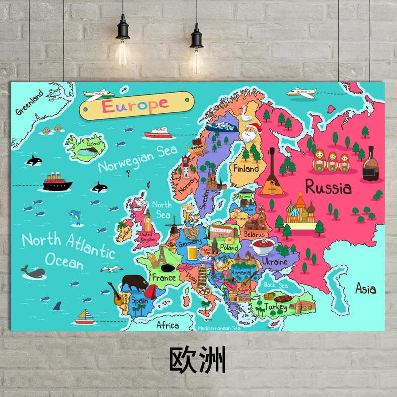 Ilustración de cartón europeo, mapa de tela, tamaño de póster, decoración de pared, mapa grande de Europa, 40x60cm, resistente al agua y al desgarro