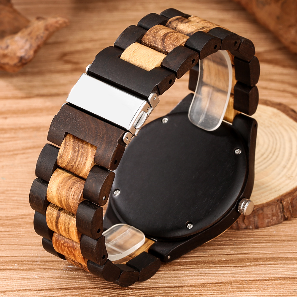 คลาสสิก Zebrawood นาฬิกาควอตซ์คู่ที่ไม่ซ้ำกันรูปแบบต้นไม้จอแสดงผลรอบ Dial สร้อยข้อมือผู้ชายผู้หญิงนาฬิกาข้อมือ