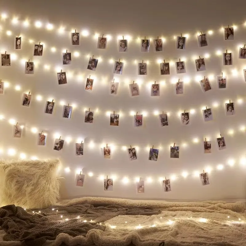 Guirnalda de luces LED de 2M/5M/10M con Clip para fotos, guirnalda de luces operadas por USB para exteriores, decoración de árbol de Navidad, decoración de boda