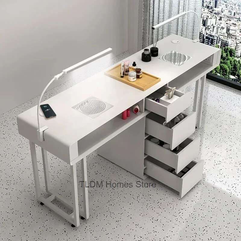 Mesa de manicure dupla única moderna com gavetas estilo creme mesa de unhas e cadeira conjunto luz luxo ins mesa de unhas para loja de unhas