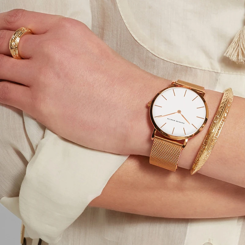 2023 nuevo reloj de pulsera para mujer 1 Juego movimiento de cuarzo japonés Simple oro rosa malla de acero inoxidable relojes para estudiantes reloj femenino