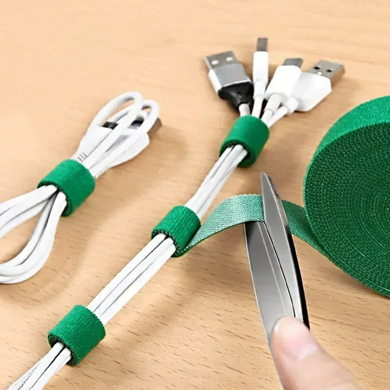 Atacado 2/5m/rolo 12mm de largura organizador de cabo usb cabo enrolador gestão náilon corte livre laços mouse fone de ouvido cabo laços