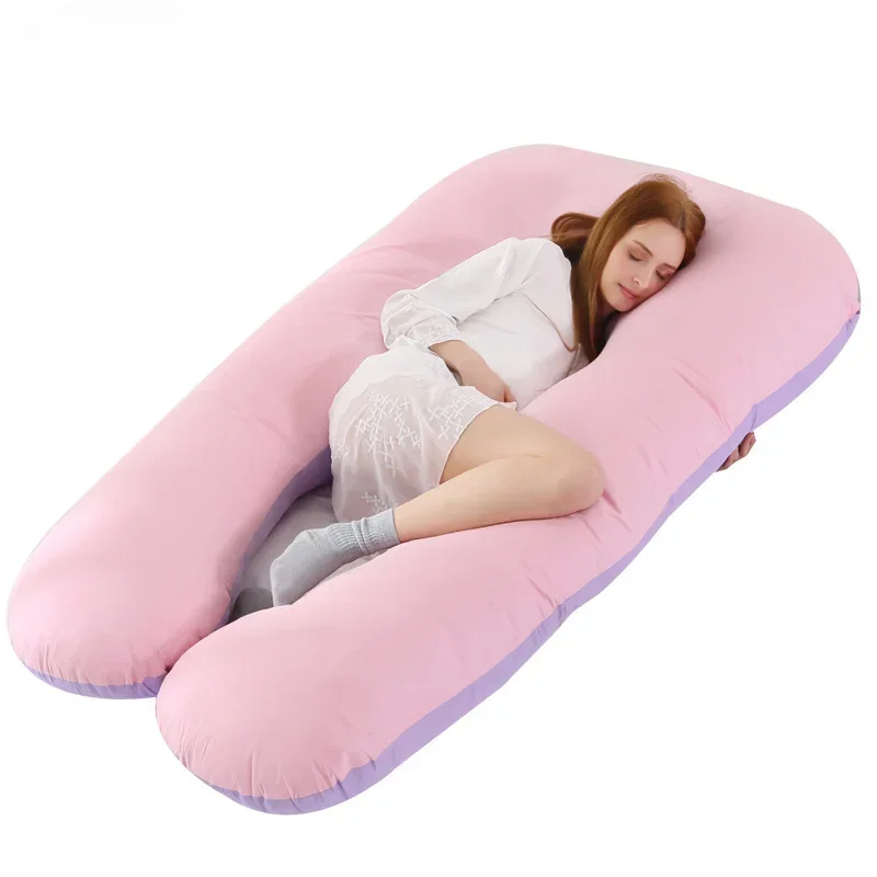 Travesseiro materno para mulheres, algodão, cor combinando, removível, lavável, em forma de u, suporte de cintura, travesseiro, maternidade, corpo
