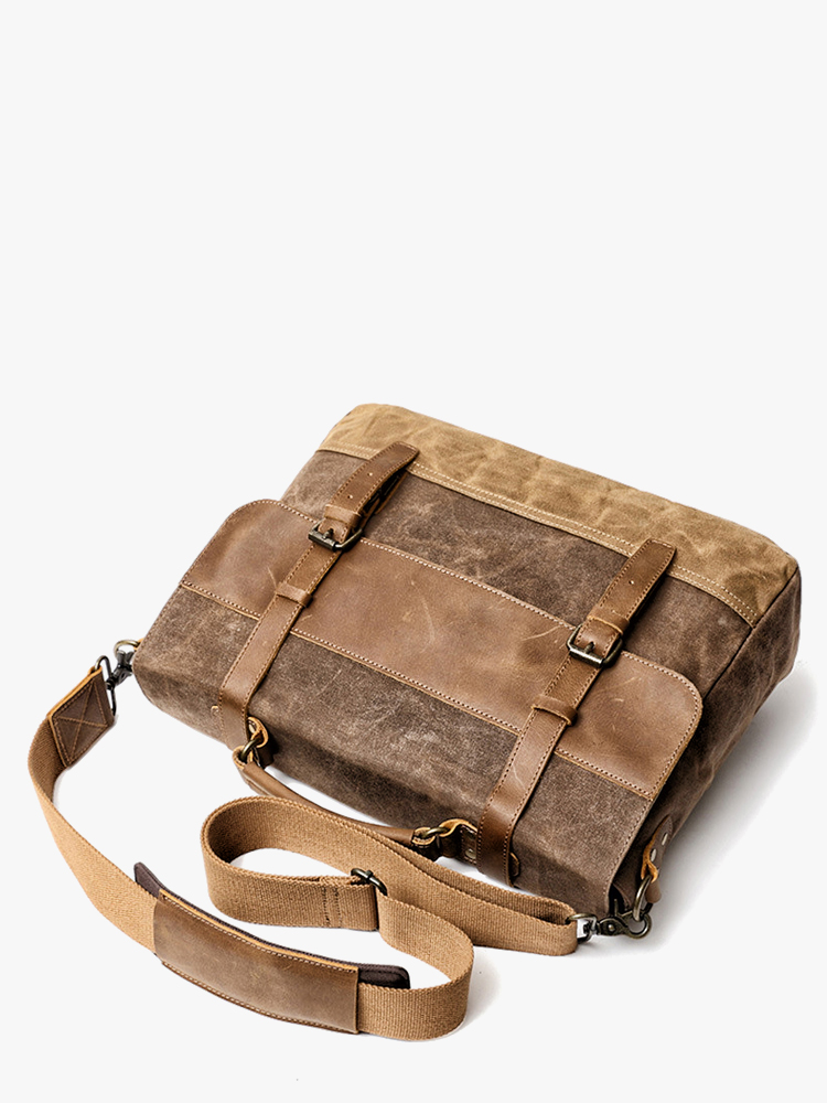 MUCHUAN Öl Wachs Leinwand Handtasche Herren Wasserdichte Schulter Tasche Vintage Leinwand Leder Aktentaschen 14 "Laptop Messenger Taschen Große
