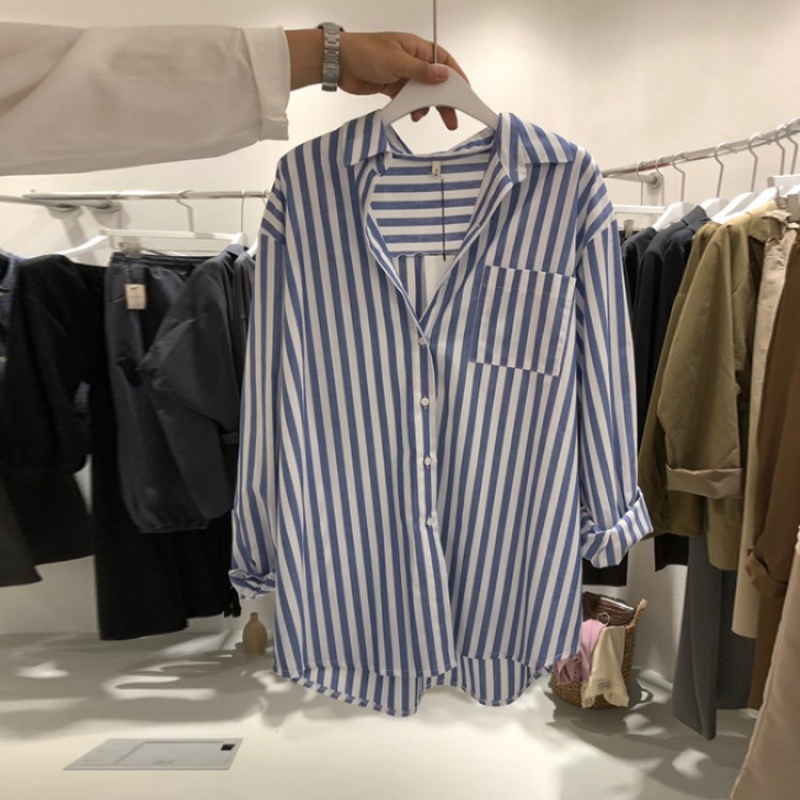 Dongdaemun de Corea del Sur, camisa a rayas, diseño de mujer Sense Niche, otoño 2023, nueva camisa de estilo occidental, camisa de estudiante a la moda