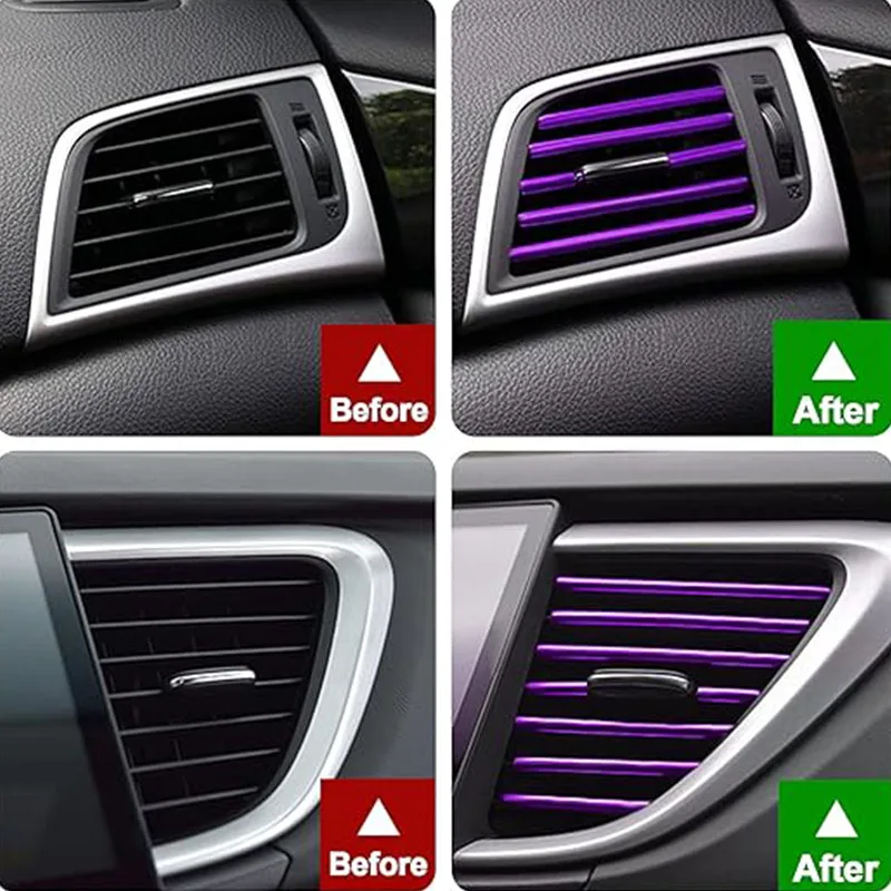 10 ชิ้น 20 เซนติเมตรเครื่องปรับอากาศรถยนต์ Vent Outlet Trim Strip DIY U รูปร่าง Chrome PVC สีสัน Trim Strip สําหรับตกแต่งภายในรถยนต์