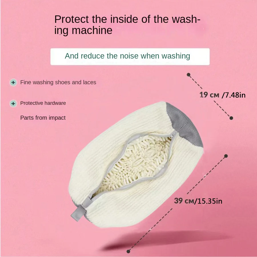 Fluffy Fiber 360 °   Surround Cleaning Shoe Washing Bag - Reusable Durable Machine-Washable Laundry Bag with Zipper Closure (1Pc)