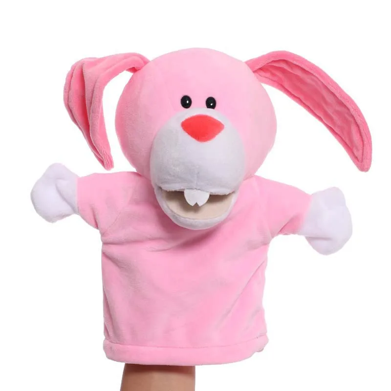 口を開けたピンクのウサギのハンドパペット幼児ぬいぐるみ