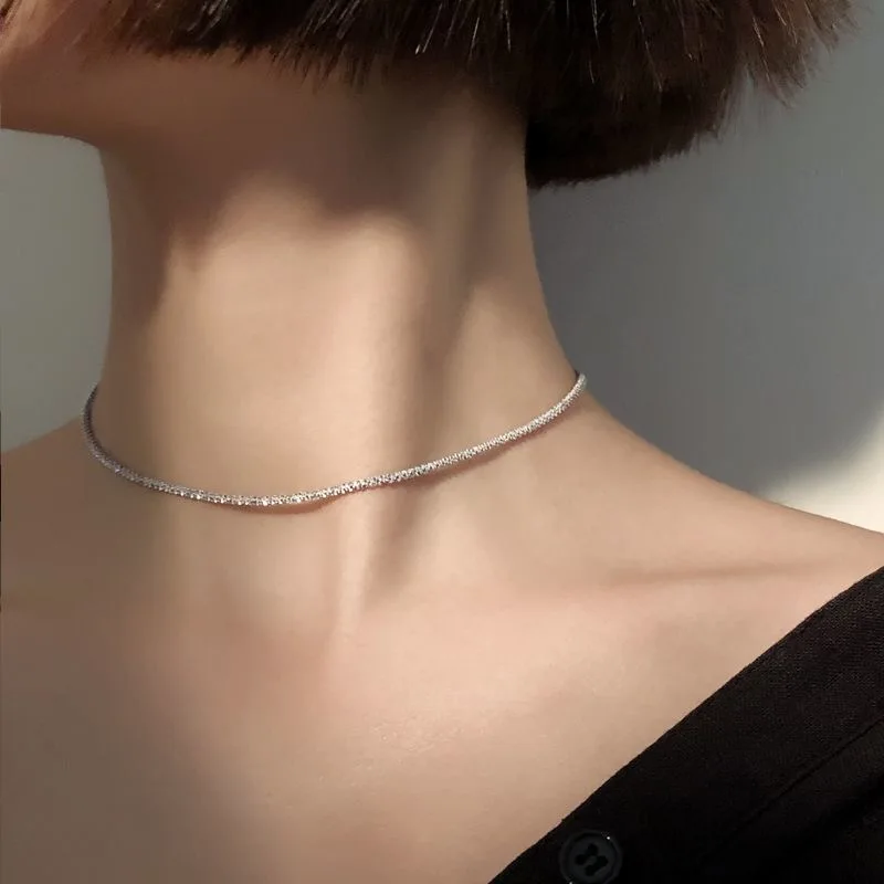 2023 Mới Phổ Biến Màu Bạc Lấp Lánh Xương Đòn Dây Chuyền Choker Vòng Đeo Cổ Cho Nữ Mỹ Trang Sức Dự Tiệc Cưới Quà Tặng