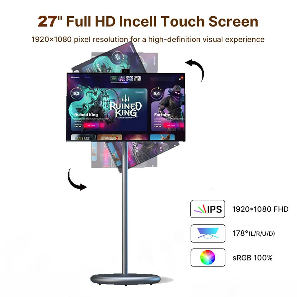 JEESTON Sarmt TV 27 Inch Android 13 Hidden camera, 360° rotating IPS touch screen Tablet Roller-type free movement 100WH battery
