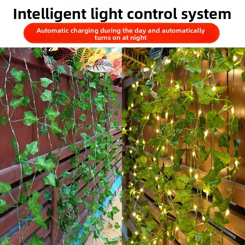 Guirnalda de luces de hojas verdes y flores, guirnaldas de vid artificiales con batería, guirnalda de árbol de Navidad, luz para deshierbe, decoración del hogar