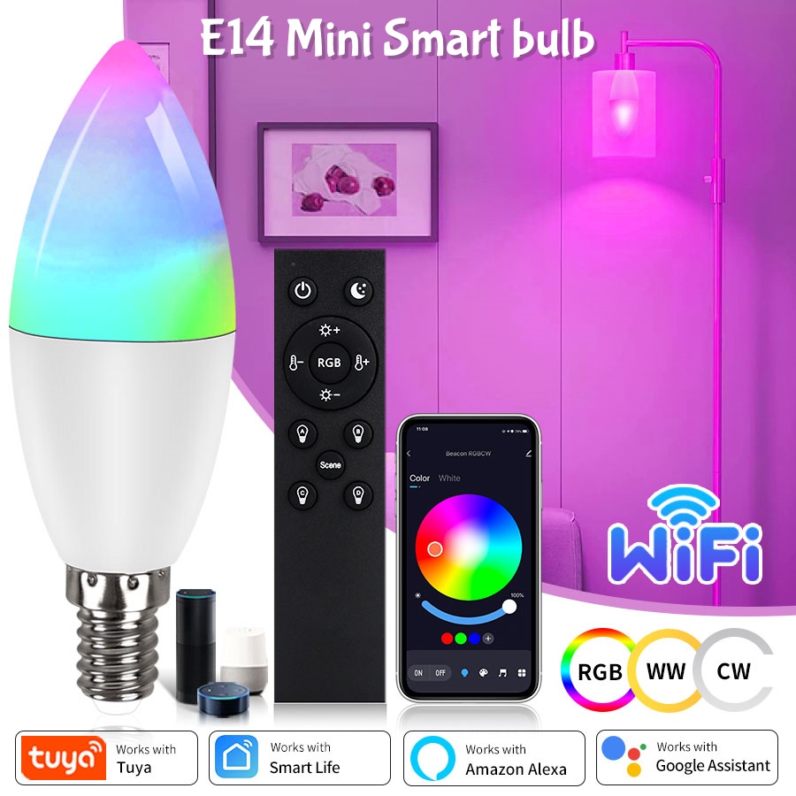Tuya Wifi LED Smart Lampadina RGB E14 Lampadina Controllo APP vocale Dimmerabile per Google Home Alexa Smartlife funziona con il telecomando