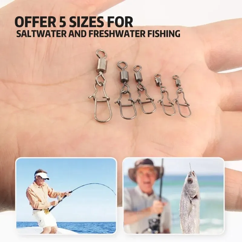 50 unidade/caixa pino conector de pesca de aço inoxidável 4 #   6 #   8 # 10 # 12 #   Rolamento giratório com acessórios para isca de anzol