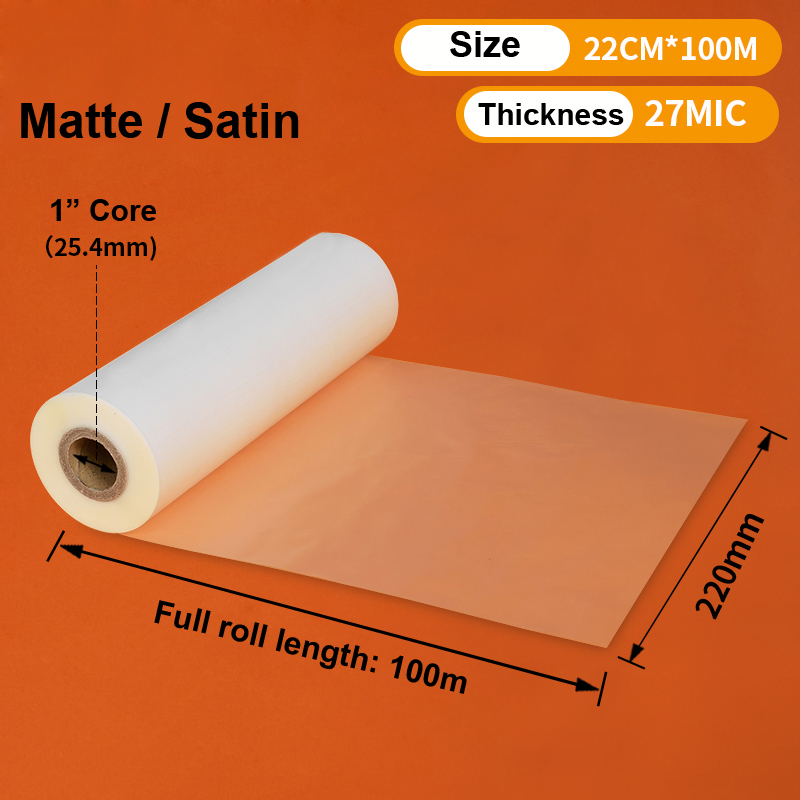 1 rolka satynowa matowa błyszcząca 220 mm x 100 M 25 mikrofonów 27 mikrofonów 28 mikrofonów 1 "rdzeń folii do laminowania na gorąco Bopp do laminatora na gorąco.
