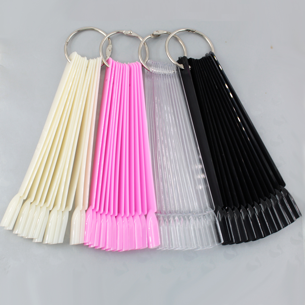 เคล็ดลับเล็บปลอมพัดลมธรรมชาติสีดําใส 12/24/32/50 ชิ้น/เซ็ต Finger Full Card Nail Art Display Practice ภาษาโปลิชคําทั้งหมดสําหรับเล็บ