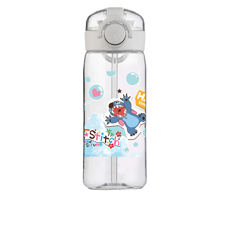 Disney Stitch Cup Boy Girl คุณภาพสูง 400ML ขวดน้ํากีฬากลางแจ้งรั่วน่ารักพลาสติกขวดน้ําโรงเรียนสําหรับเด็ก