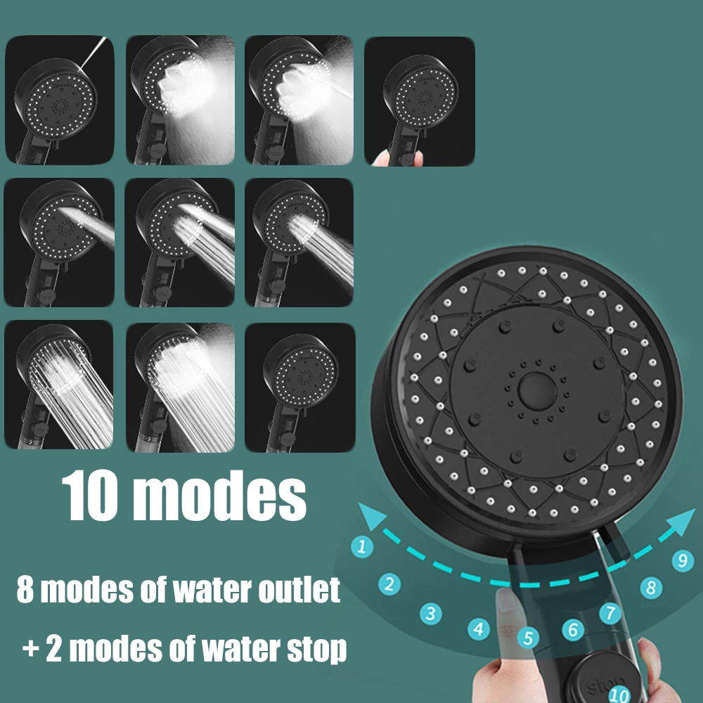10-Sprüh-One-Touch-Stopp-Duschkopf mit gefiltertem Hochdruck-Handbrause, wassersparender Hochdruck-Duschkopf, Fallfestigkeit, Bad-Duschdüse