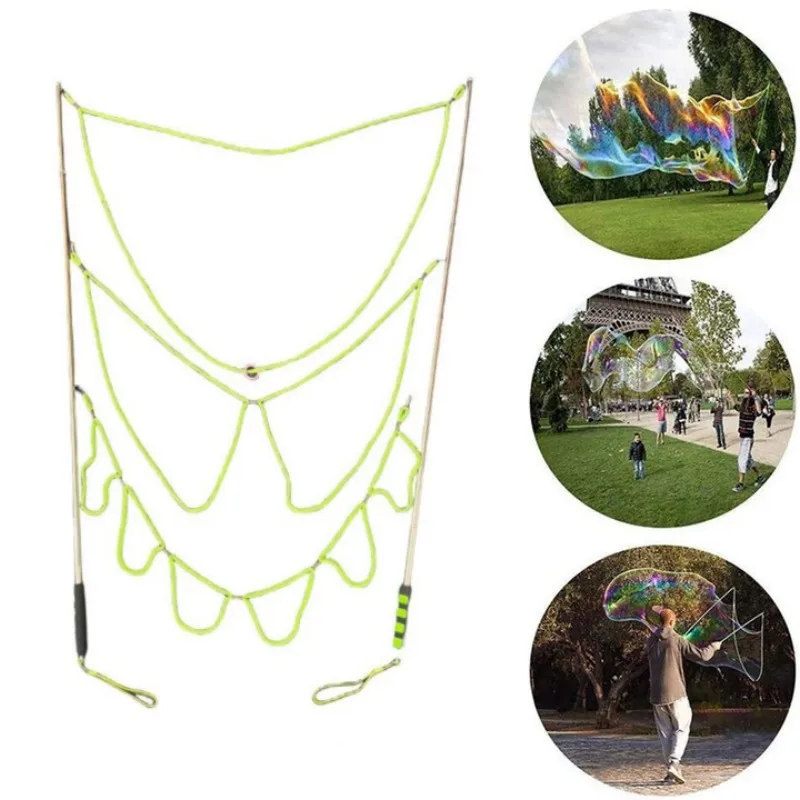 Actividad al aire libre, juego de varita de burbujas ajustable de gran tamaño, burbujas largas y enormes, juguetes para niños, columpio de burbujas del mundo del arco iris plegable