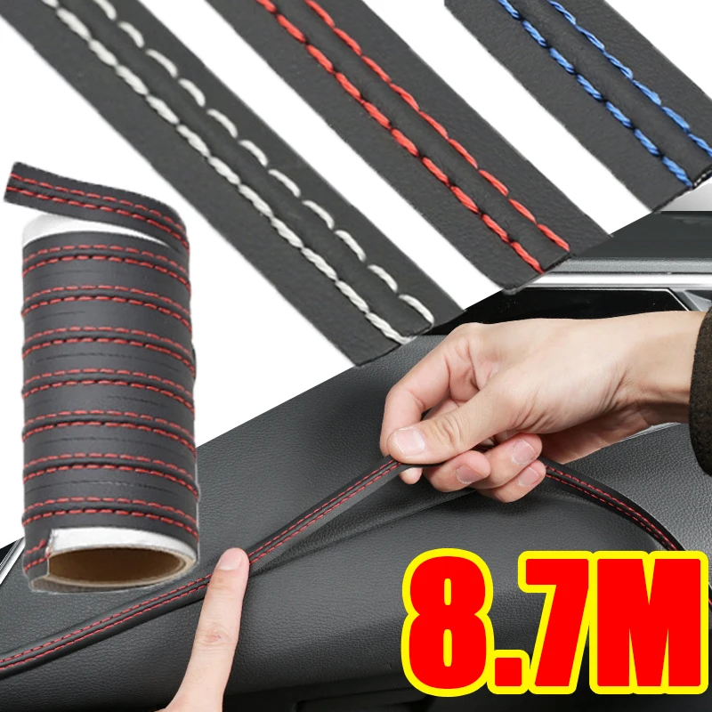 8M Interior del coche línea de ajuste autoadhesivo puerta del tablero decoración de cuero PU DIY tira trenzada decoraciones accesorio automotriz