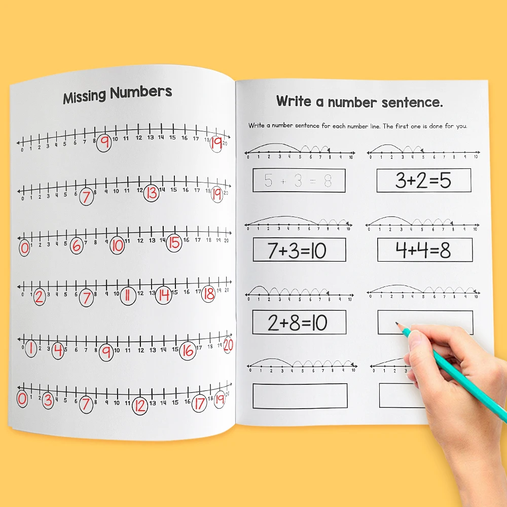 Addition y resta dentro de 20 libros de ejercicios de entrenamiento, libro de práctica de líneas numéricas, guardería, aprendizaje de matemáticas preescolar Montessori