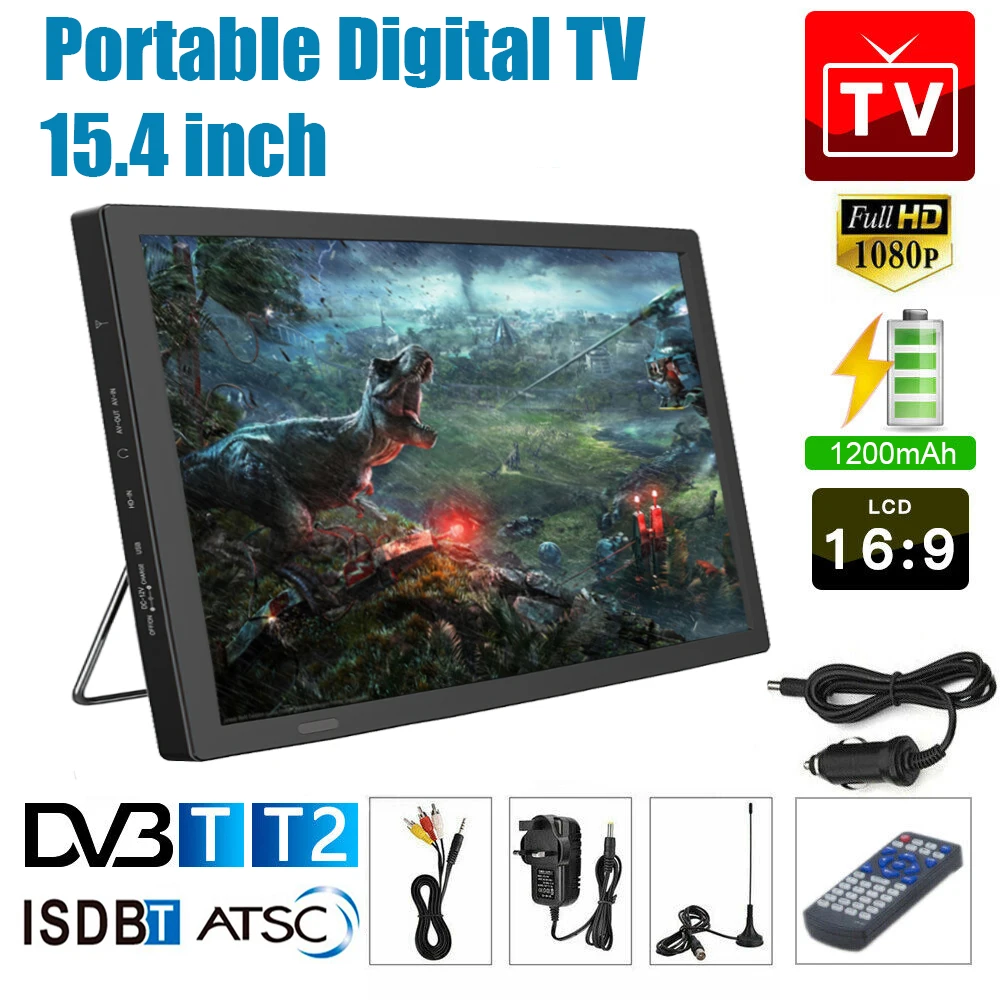 15,4 дюймовый портативный мини-автомобильный ТВ-плеер 1080P HDMI HD телевизионный плеер DVB-T/T2 Стандартный цифровой аналоговый автомобильный Телевизор с поддержкой TF-карты USB