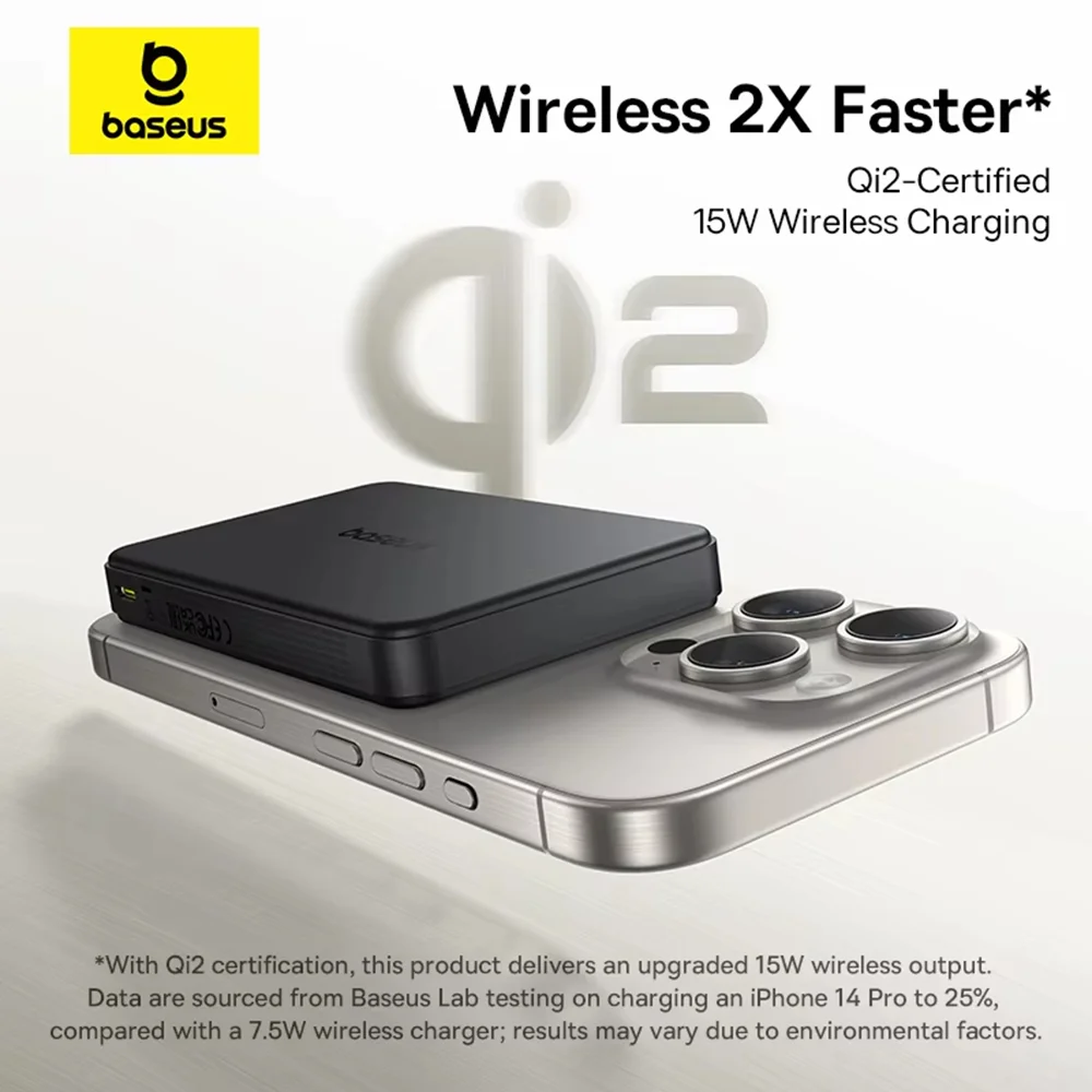 Baseus Qi2 Магнитный внешний аккумулятор 10000 мАч с быстрой зарядкой Powerbank Беспроводная зарядка 22,5 Вт Внешнее зарядное устройство для iPhone 16 15