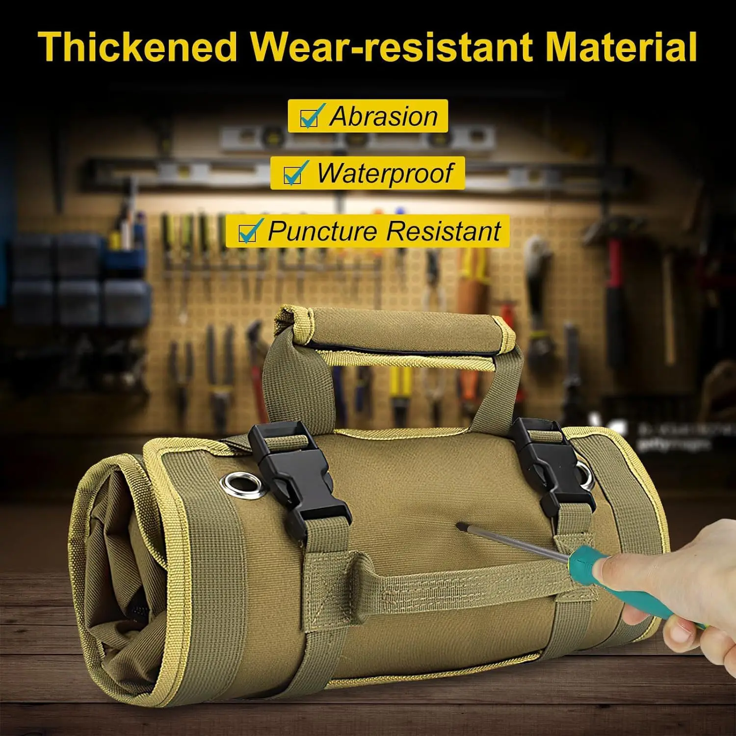 A Multifunctional Hanging Portable Repair Tool Bag, a Household Hardware Roll-Up Multi-Use Bag Made of Oxford Cloth, a Foldable