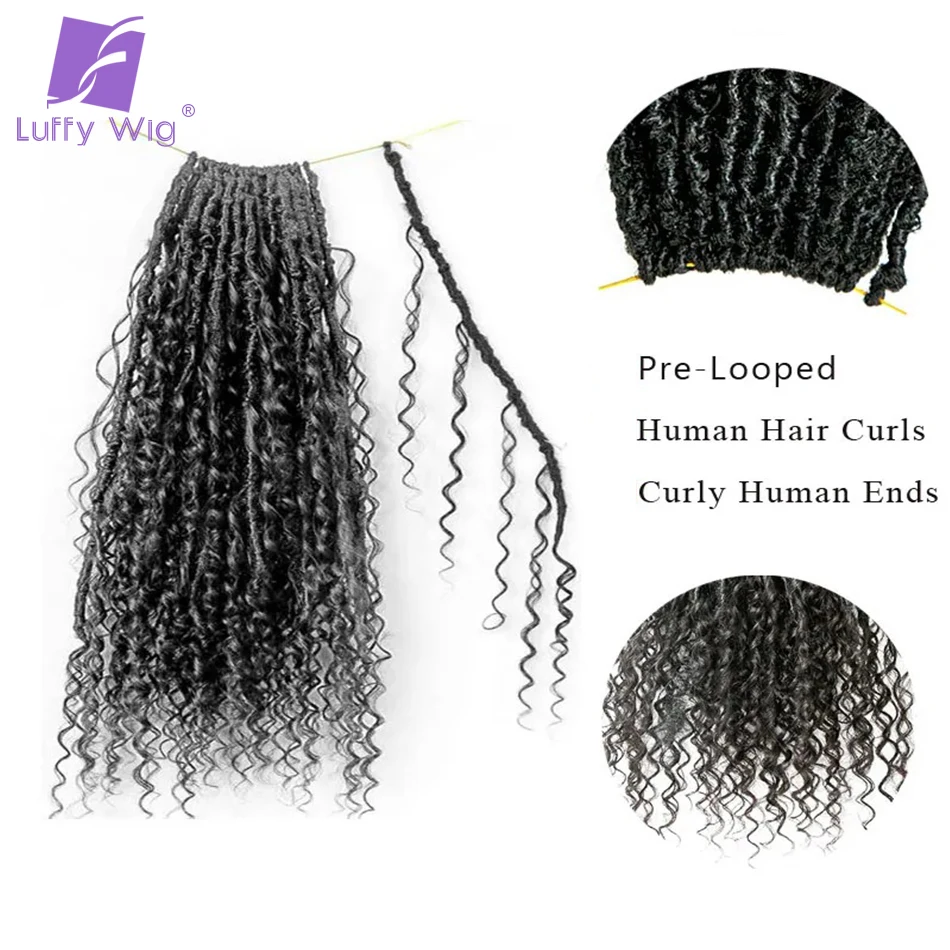 Boho Crochet tranças com encaracolado termina, Pré-loop com extensões de cabelo humano, Deusa Box, tranças sem nós, macio
