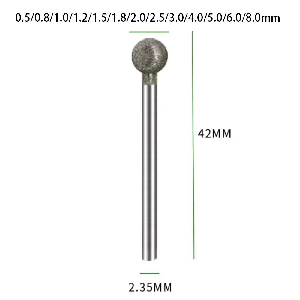 0.5mm-8mm Diamond Round Burring Sanding Drill Bit Grinding Head 2.35mm Shank Carve Precision Carving Tool Electric Grinder Parts