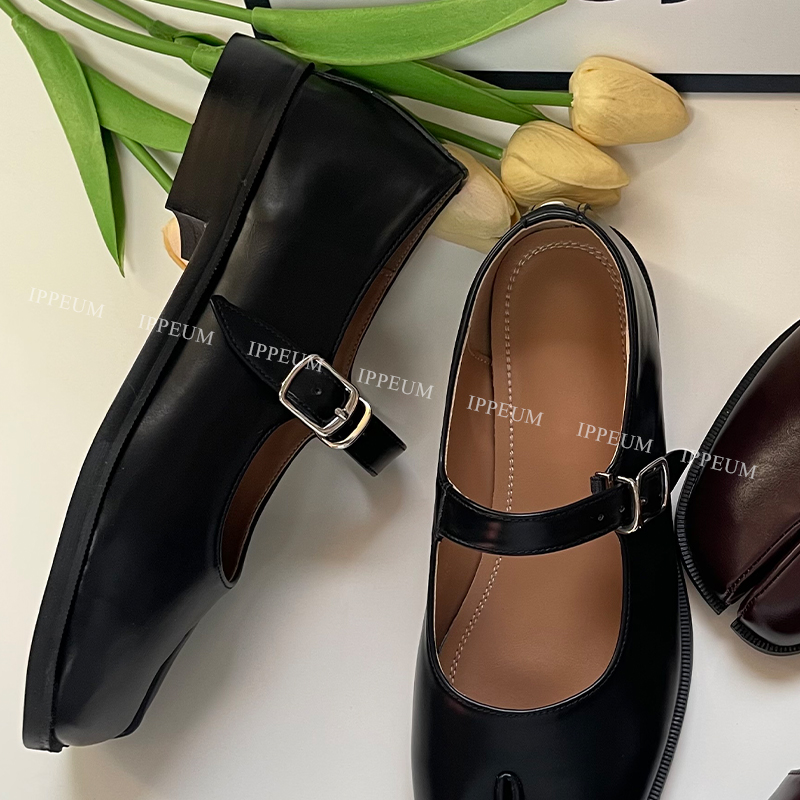IPPEUM Туфли таби на плоской подошве Туфли с разделенным носком Большие размеры 44, лоферы, коричневые, черные кожаные женские туфли Мэри Джейн