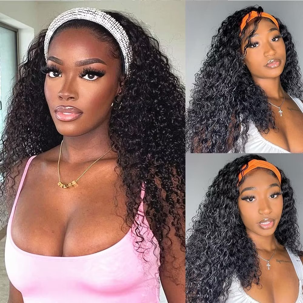 Brasileiro kinky encaracolado bandana perucas usar e ir sem cola peruca de cabelo humano completa máquina feita curto bob encaracolado perucas para mulher 180%