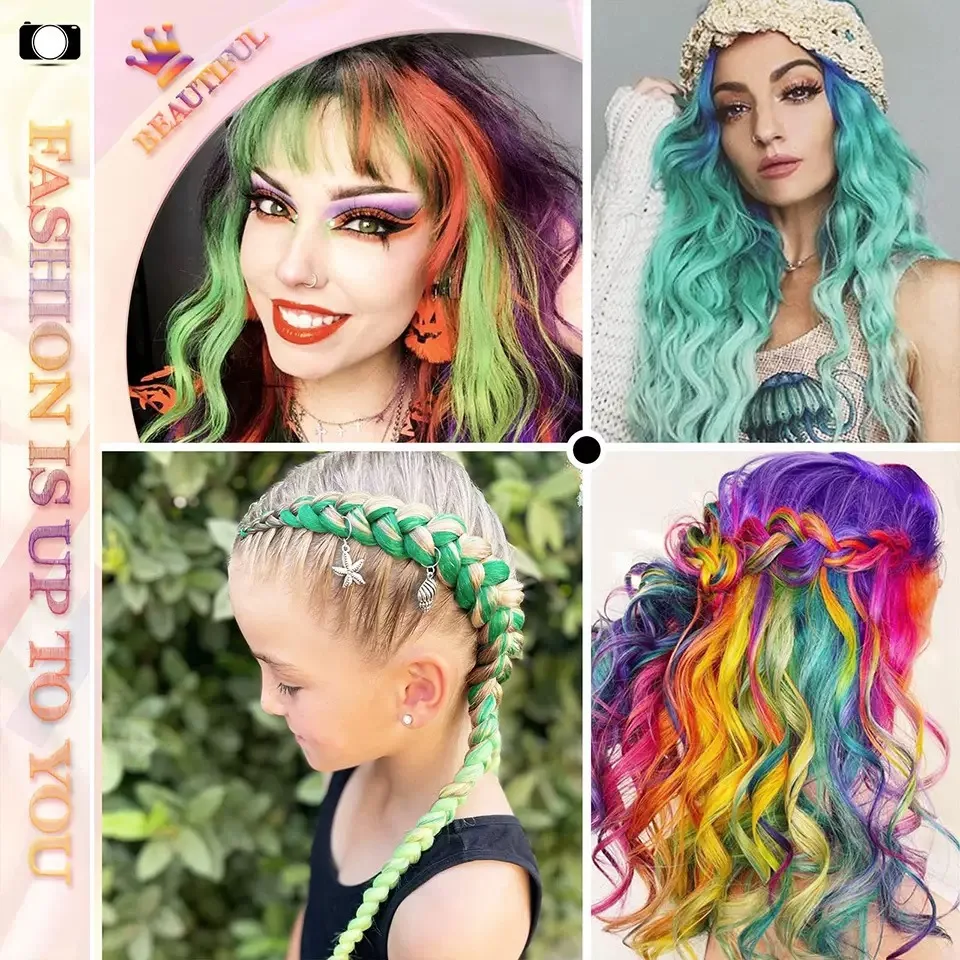 Extensão de cabelo sintético longo e reto, arco-íris colorido, roxo, vermelho, moda para uso diário, fantasia de halloween, festa c