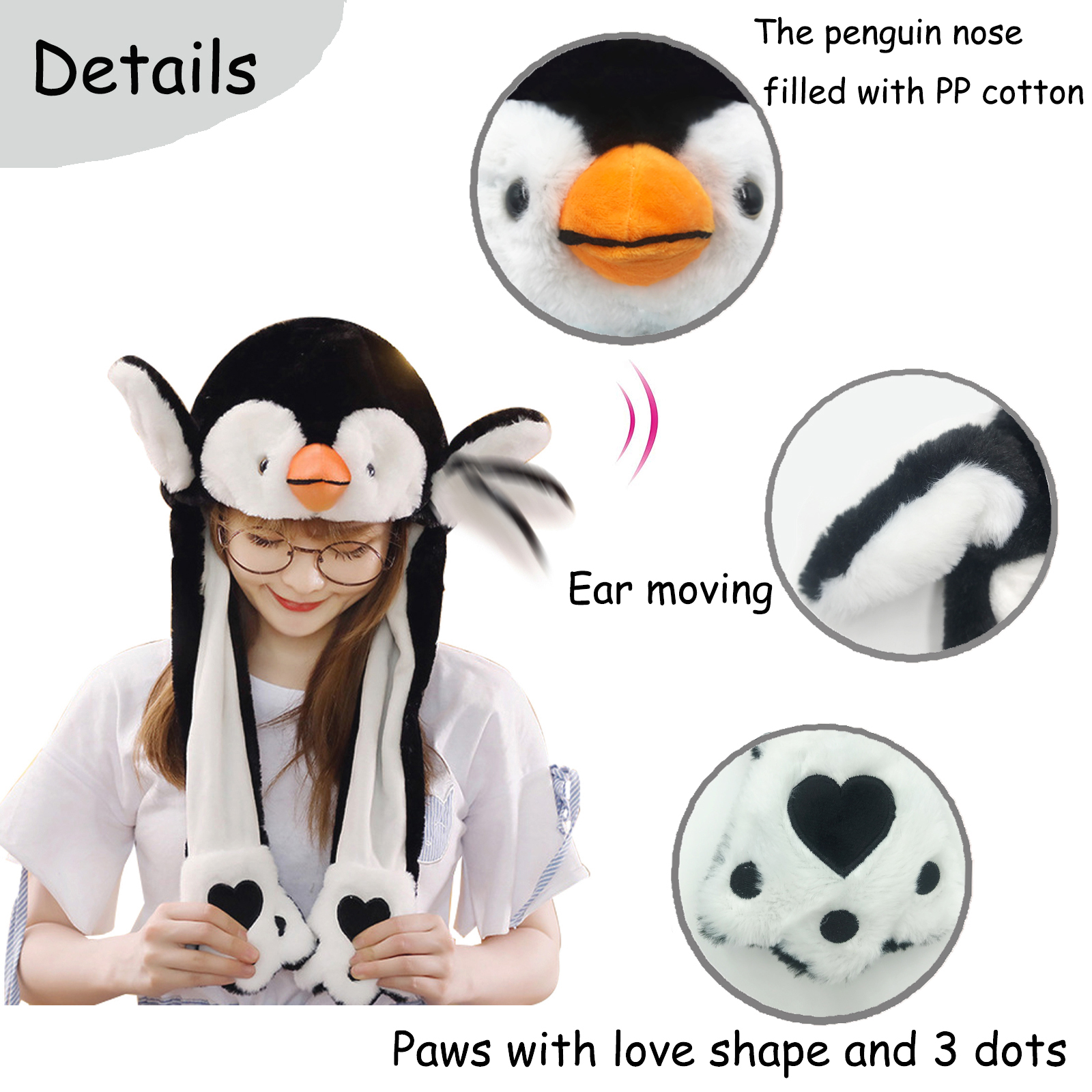 Chim Cánh Cụt Tai Di Chuyển Nón Mới Lạ Động Vật Sang Trọng Đồ Chơi Mũ Tai Jumiping Lên Mũ Cosplay Đảng Hoạt Hình Nón Dành Cho Trẻ Em Người Lớn bịt Tai