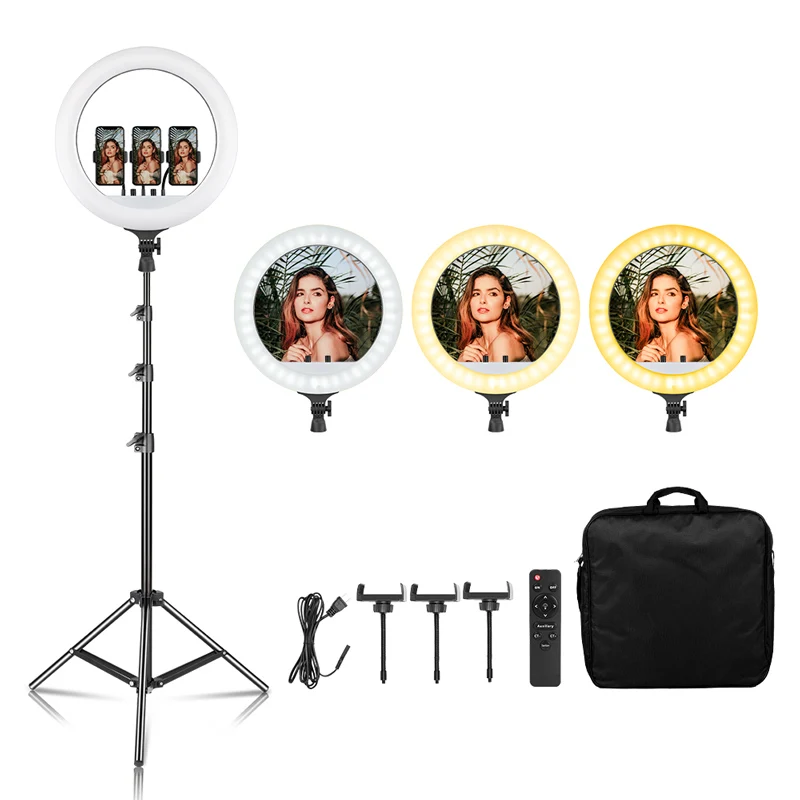 18-Zoll-Selfie-Ringlicht, LED-Videolampe mit Stativ, Telefonclip für YouTube Live Light, Fotofotografie, Studio