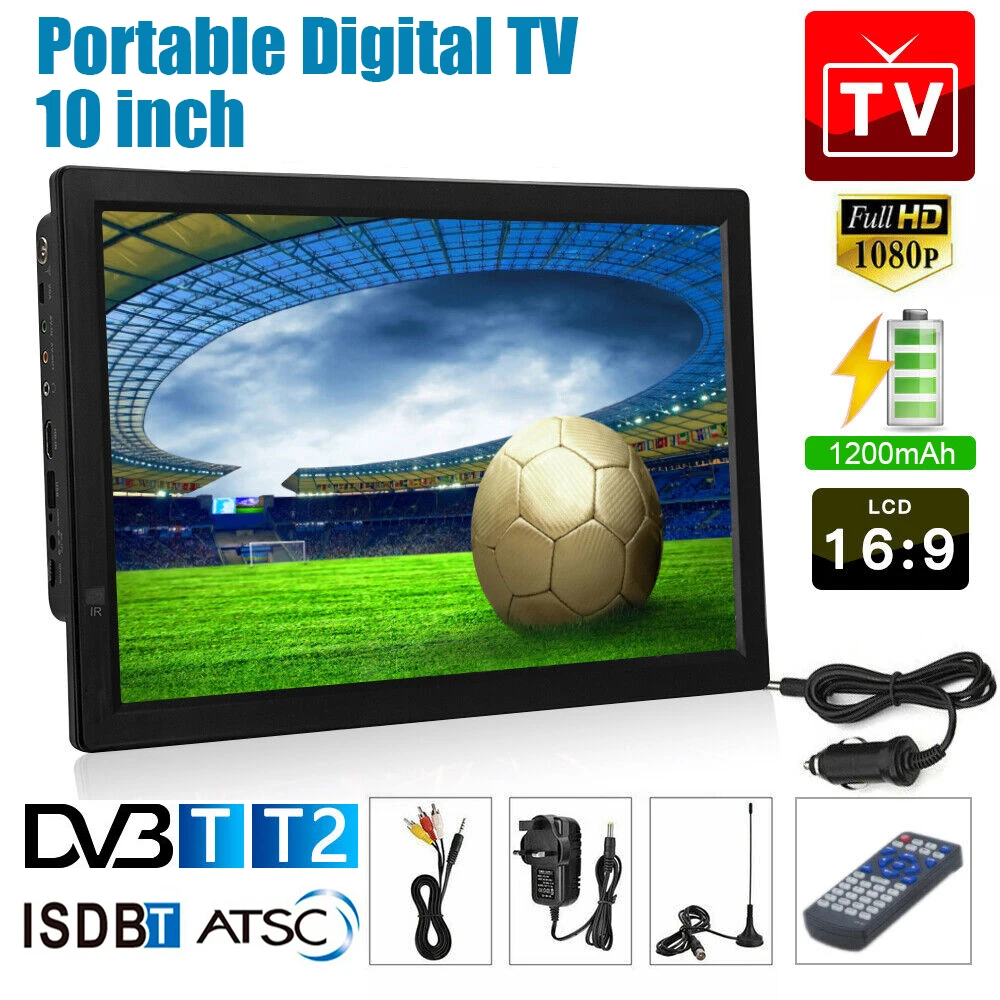 10Inch Di Động TIVI Truyền Hình Kỹ Thuật Số 1080P HDMI Mini Truyền Hình DVB-T/T2 ISDB-T Truyền Hình Kỹ Thuật Số Hỗ Trợ USB SD Card VGA