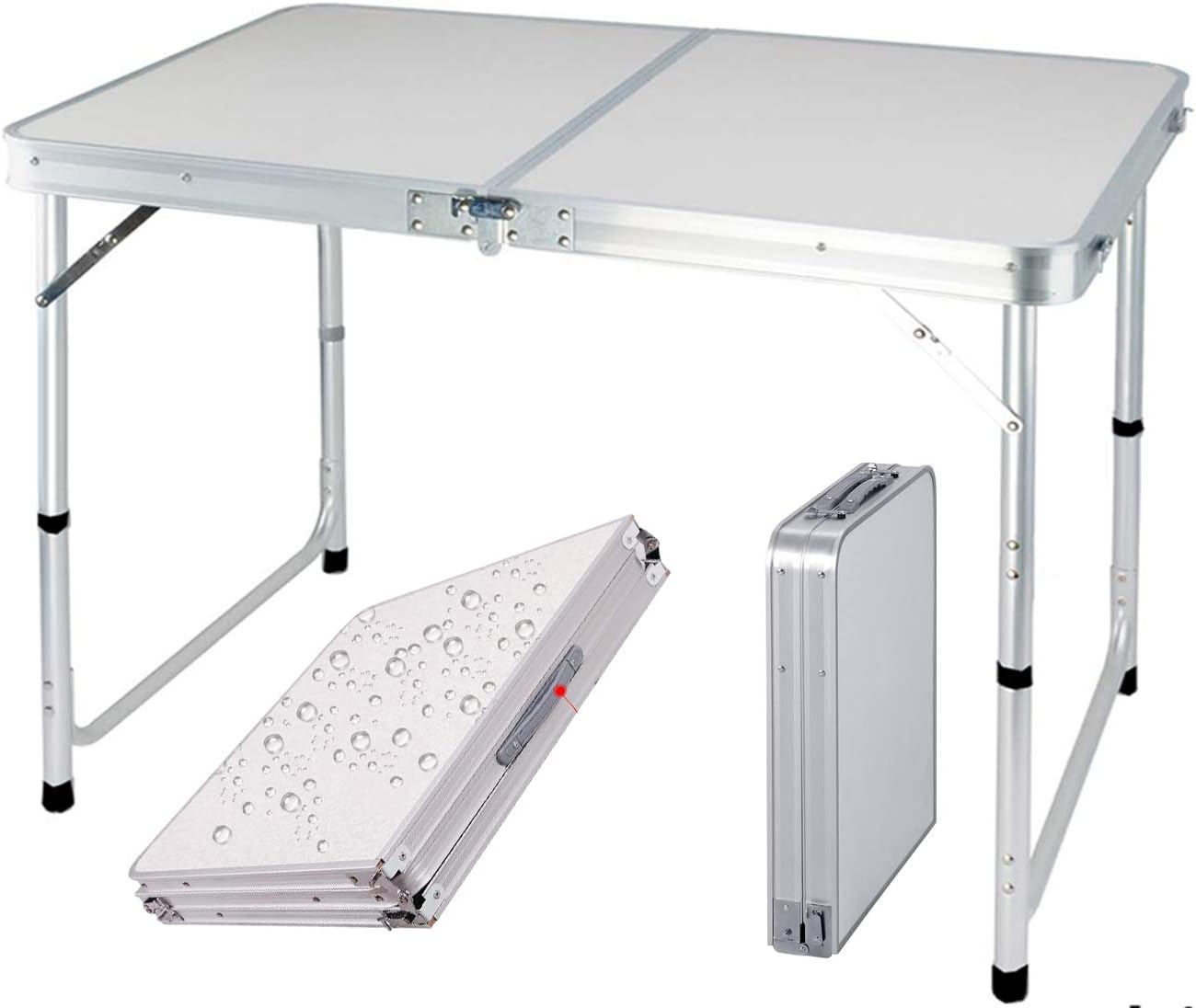 lucn Leichter Klapptisch aus Aluminium, 120 cm, 1,2 m, höhenverstellbar, 3 Einstellungen, Camping, Picknick, Grillen, mit Tragegriff, für den Garten im Freien