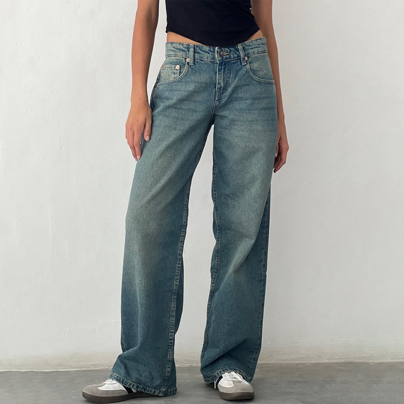 Spodnie jeansowe damskie Y2K z szerokimi nogawkami Baggy Low Waist Boyfriend Jeans Casual Vintage Loose Fit Jeans Trousers Cyber Grunge Streetwear