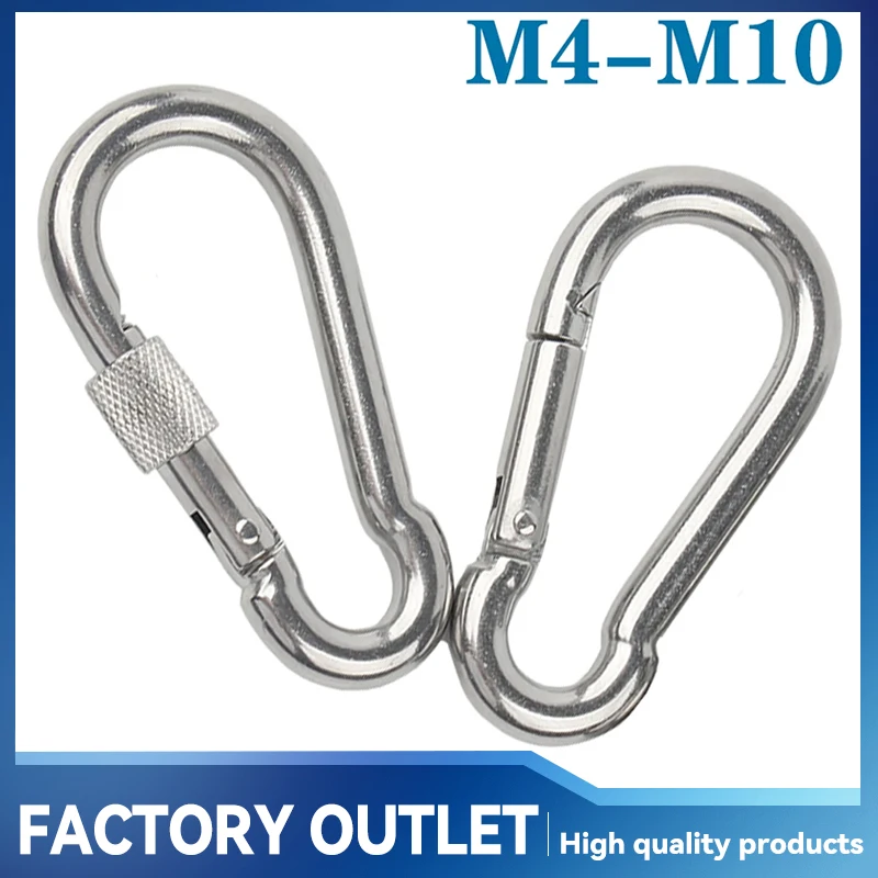 1-5 uds M4 M5 M6 M8 M10 304 mosquetón de resorte de acero inoxidable gancho de anillo de bloqueo de enlace rápido grillete de presión gancho de sujeción de cadena