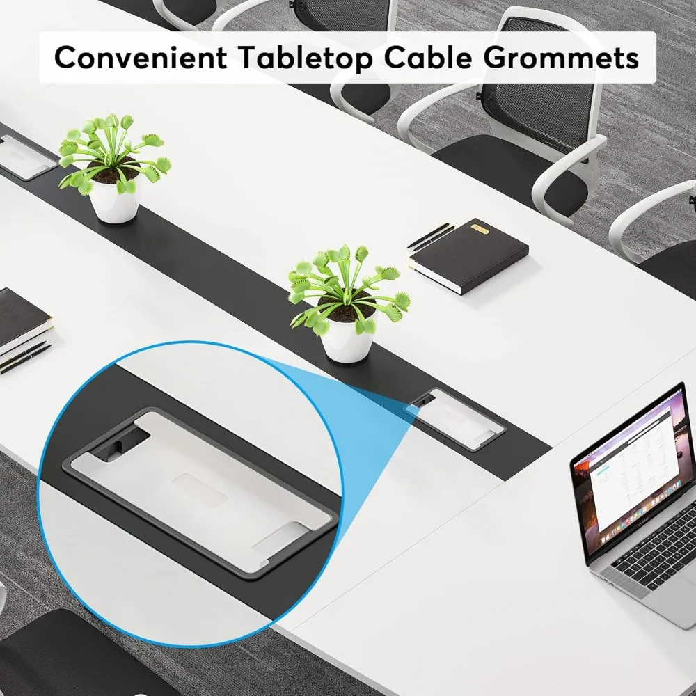 8FT Conference Table, 94.48L x 47.24W x 29.52H Inches Large Boat Shaped Meeting Seminar Table with Cable Grommets