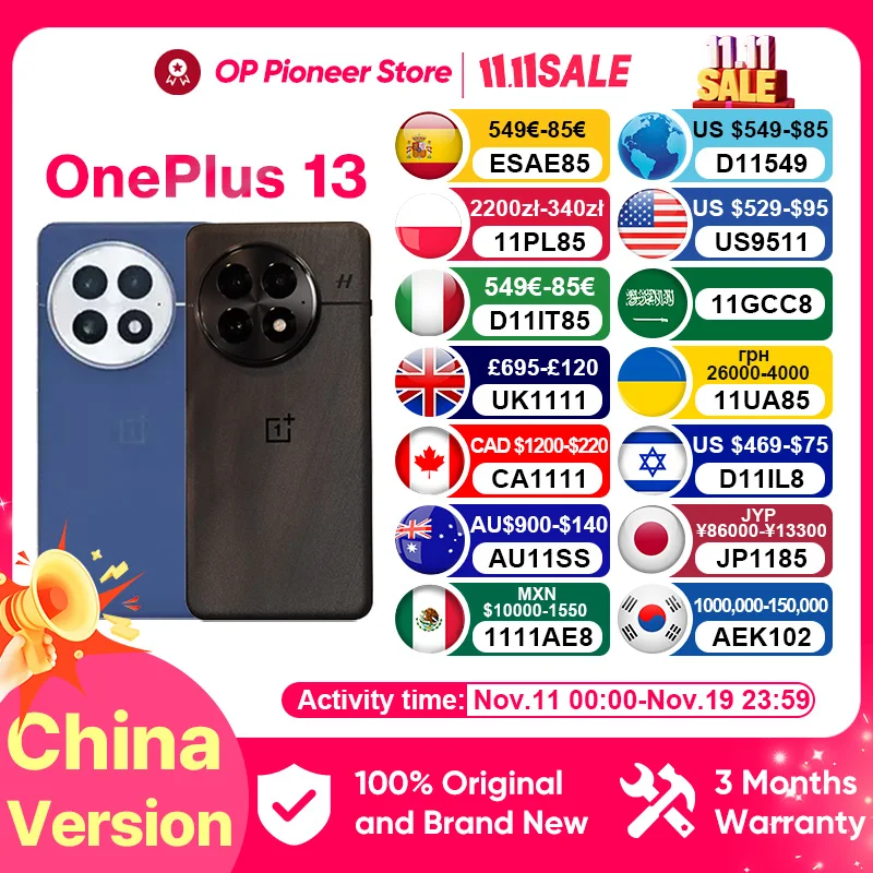 ใหม่ทั้งหมด OnePlus 13 Snapdragon 8 Elite Hasselblad กล้อง 6.82 นิ้ว 2K AMOLED Display 6000mAh แบตเตอรี่ 100W SUPERVOOC ColorOS 15